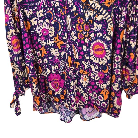 Rachel Zoe Floral Popover Top 3/4 Notch Neck Purple Orange Boho Causal Flowy 1X - Picture 4 of 14